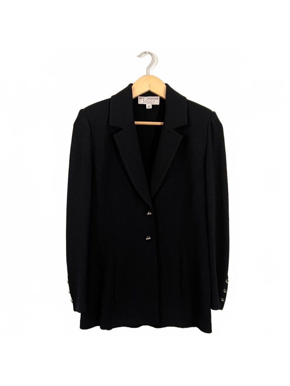 Vintage St. John Collection Black Sweater Knit Blazer Jacket Elegant Officewear